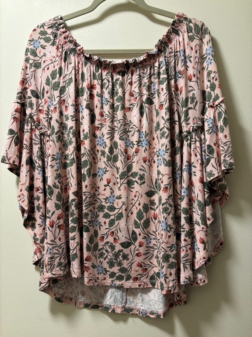Time and Tru Pink Floral Off-Shoulder Boho Tunic